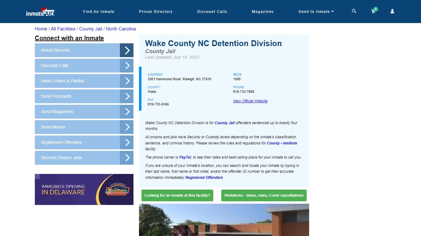Wake County NC Detention Division - Inmate Locator - Raleigh, NC